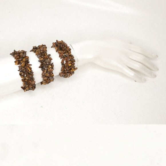 Tiger Eye Chip Stone Bracelets x 3 Stretch Brown Classic Natural Gemstone Strand - Picture 3 of 11